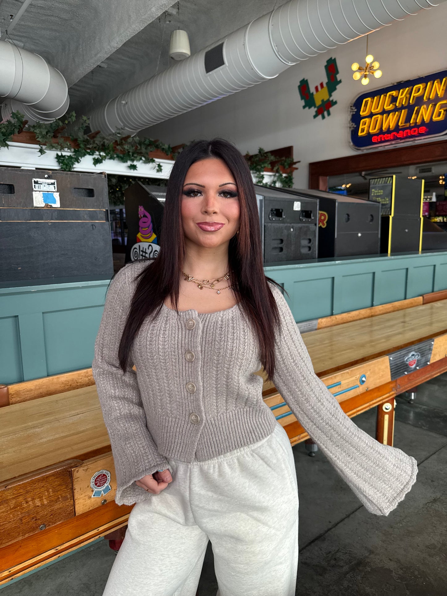 Marled Taupe Cardi Girl