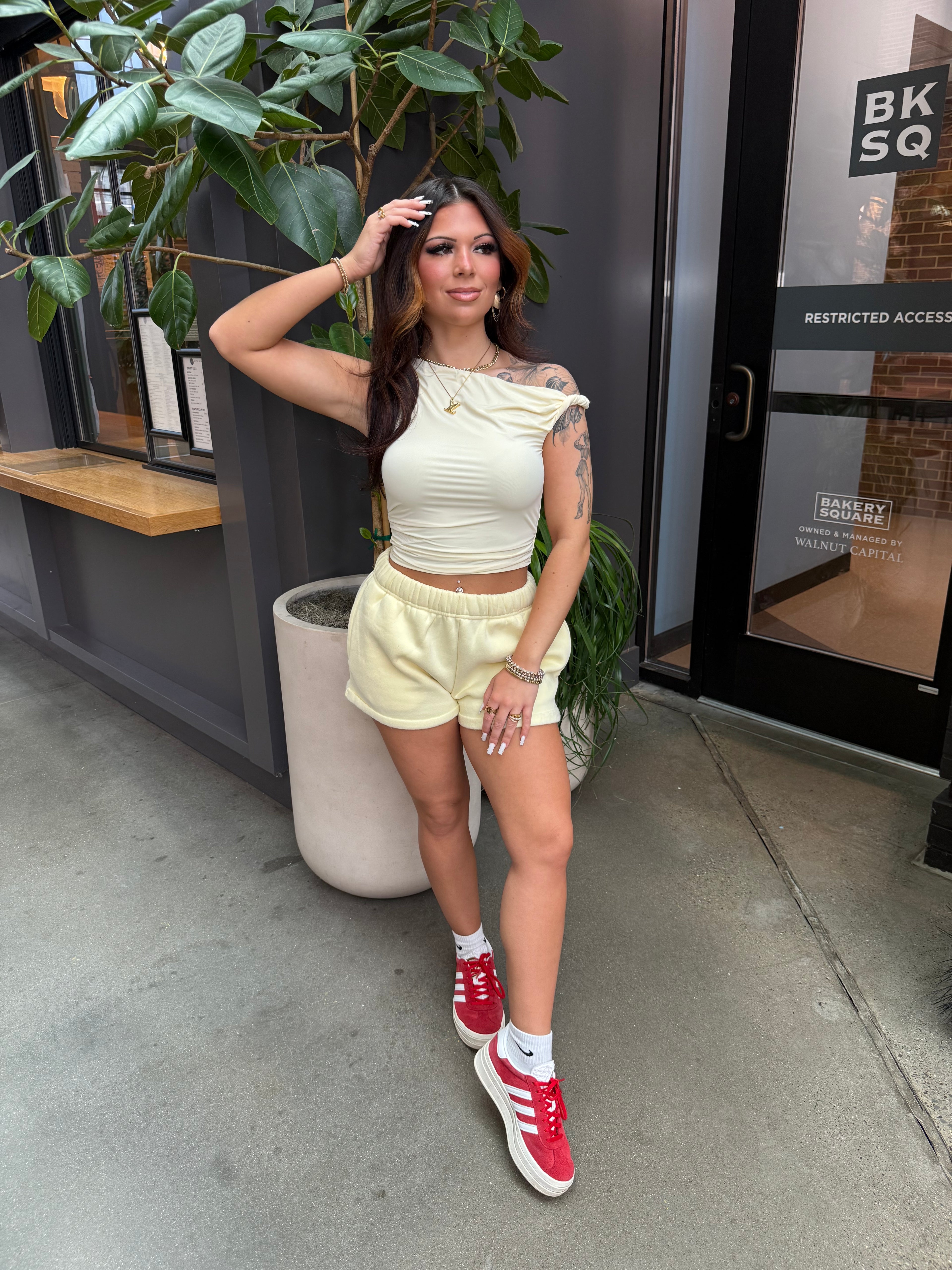 So Fetch Low Rise Shorts in Pale Yellow