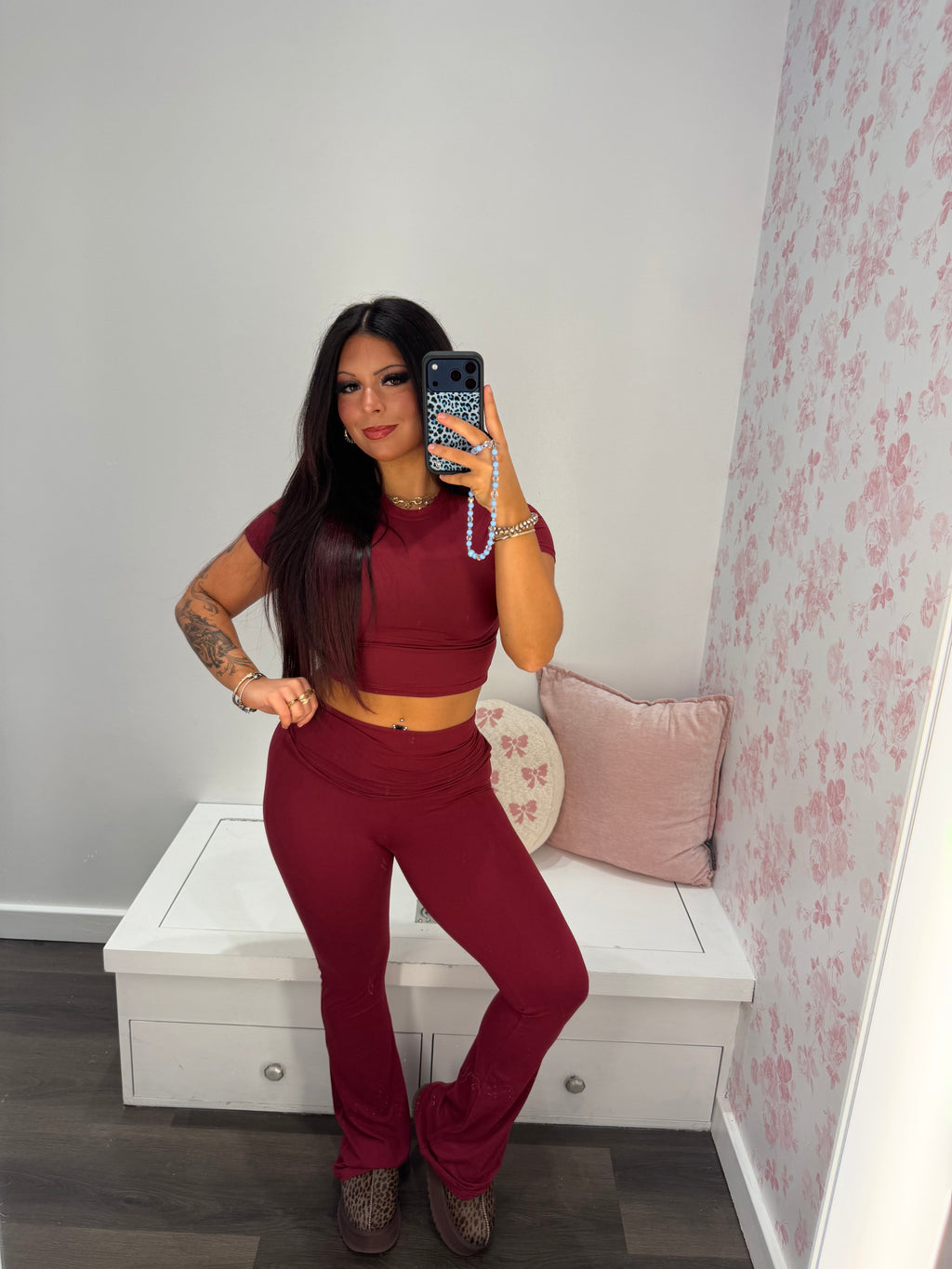 Shopping Addiction Cropped Tee in Deep Red