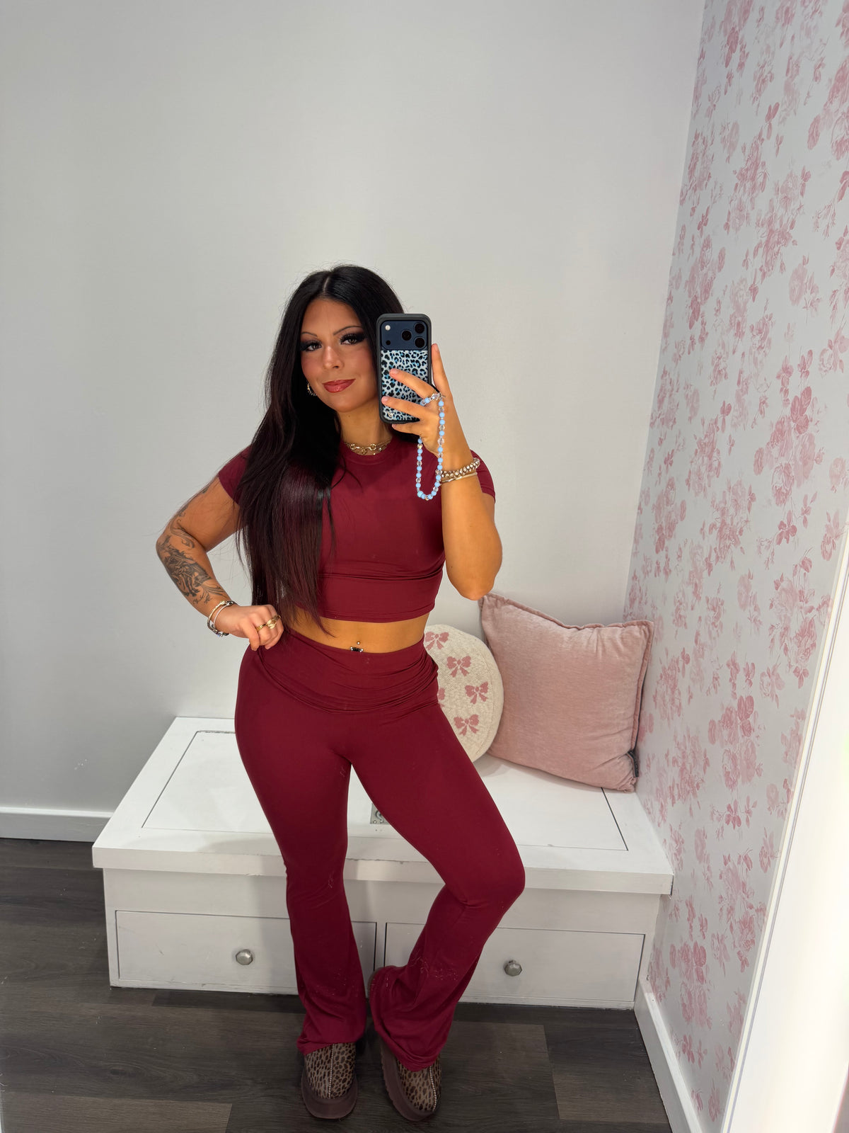 Shopping Addiction Cropped Tee in Deep Red