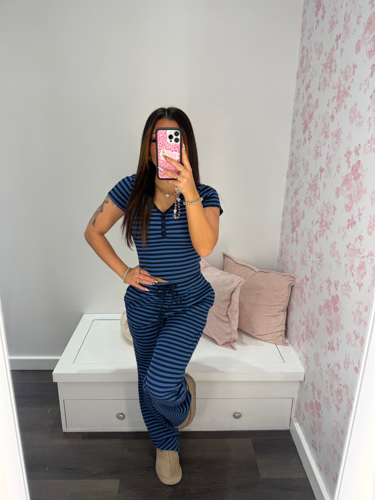 Cuffing Season Stripe Set NAVY (PANT)