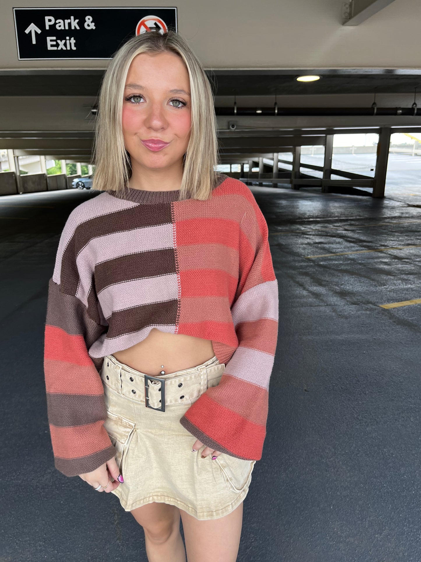 Terracotta Cropped Stripe Sweater