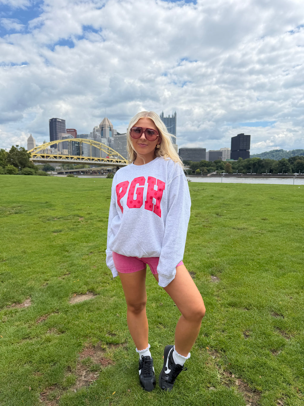 PGH Grey & Pink Polka Crewneck