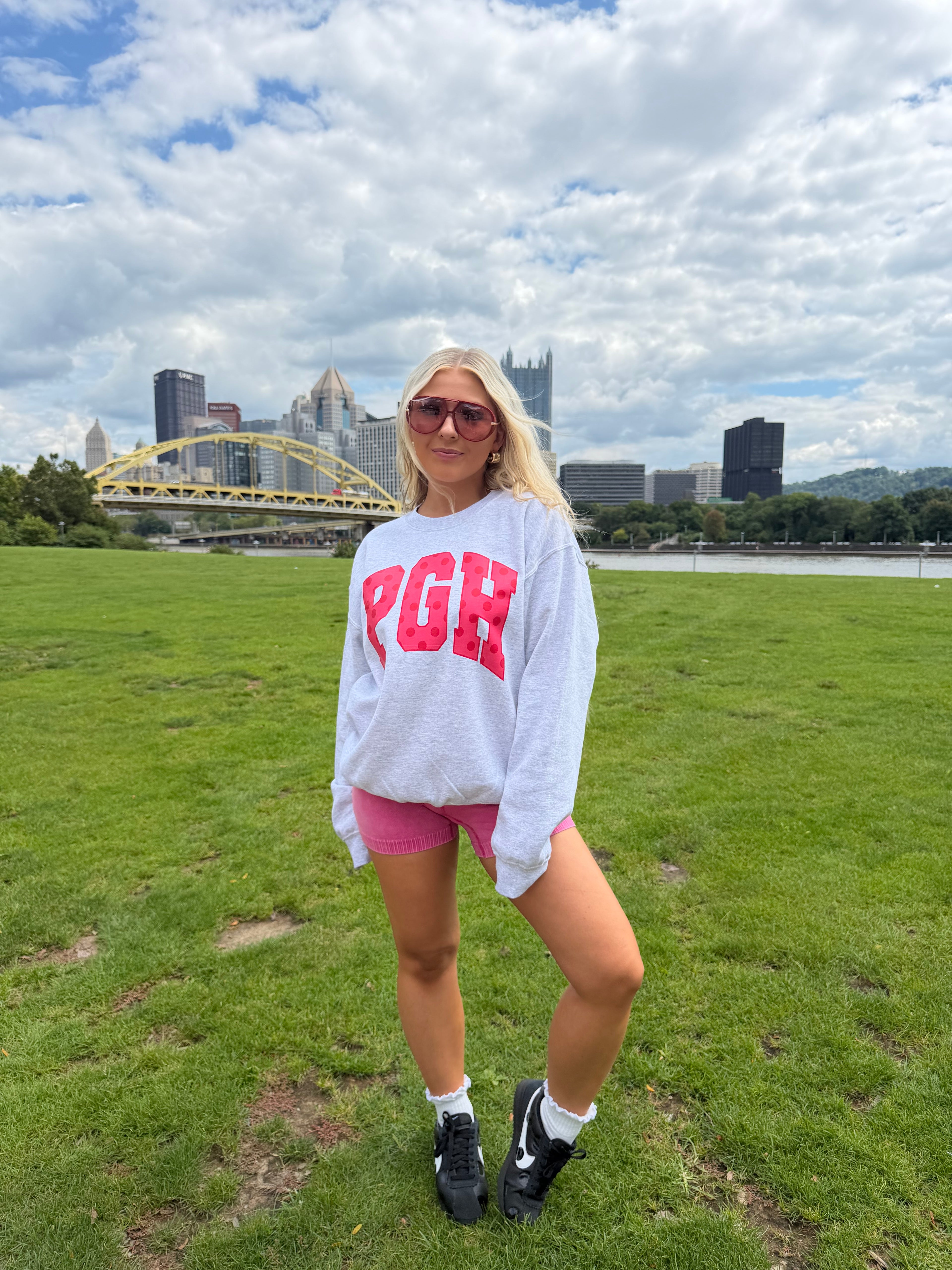 PGH Grey & Pink Polka Crewneck