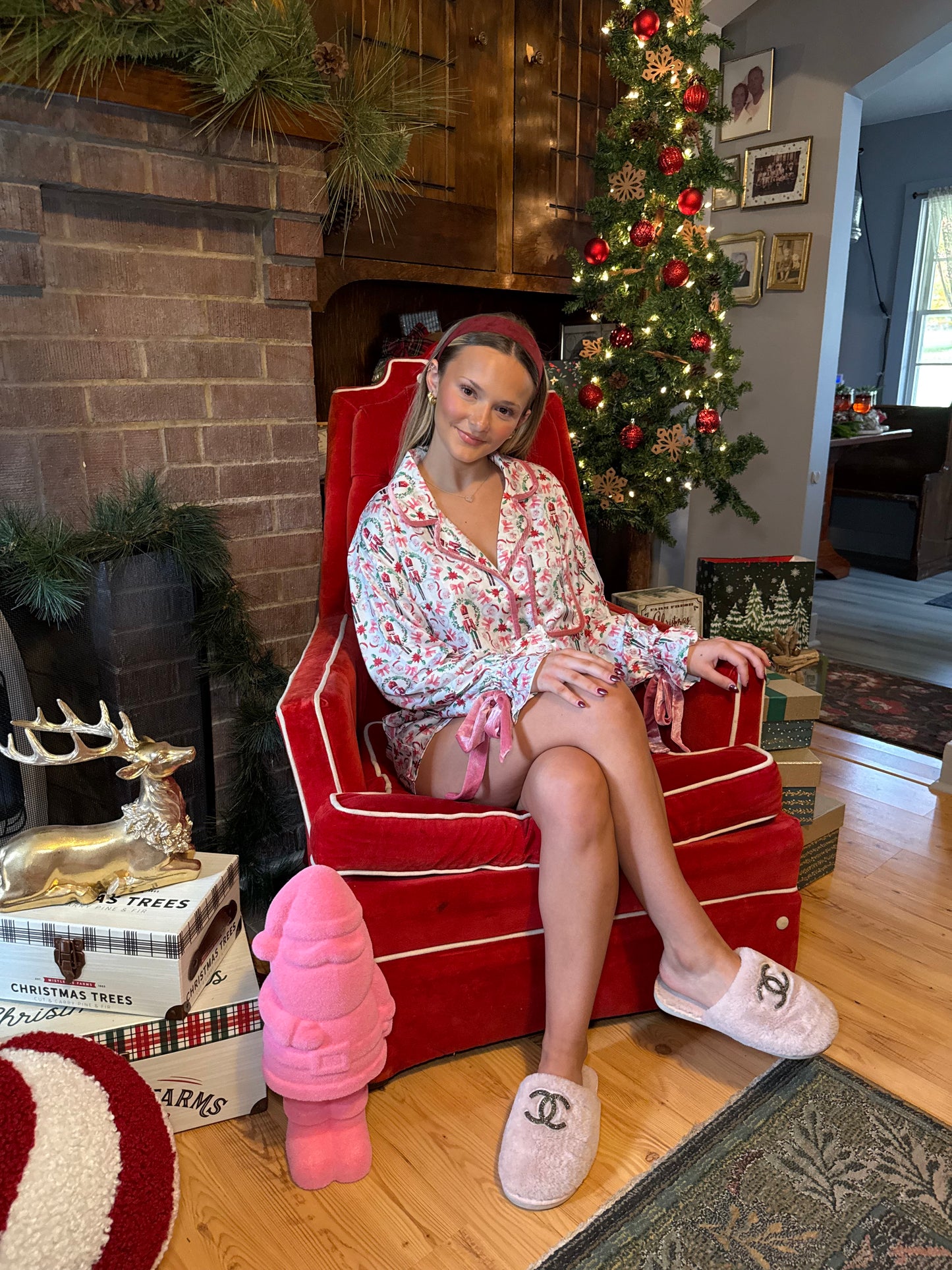 Pink & White Santa Jammies (SOLD TOGETHER)