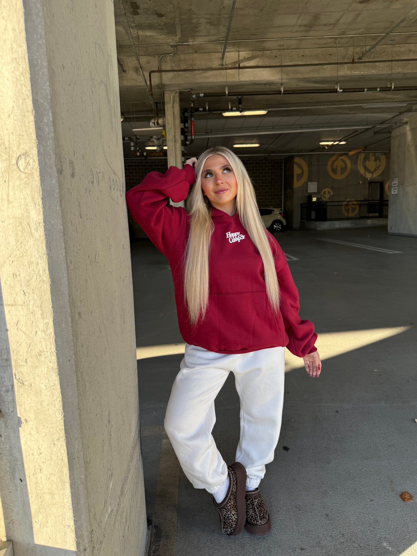 Happy Camp3r Puff Series Hoodie in Deep Cherry