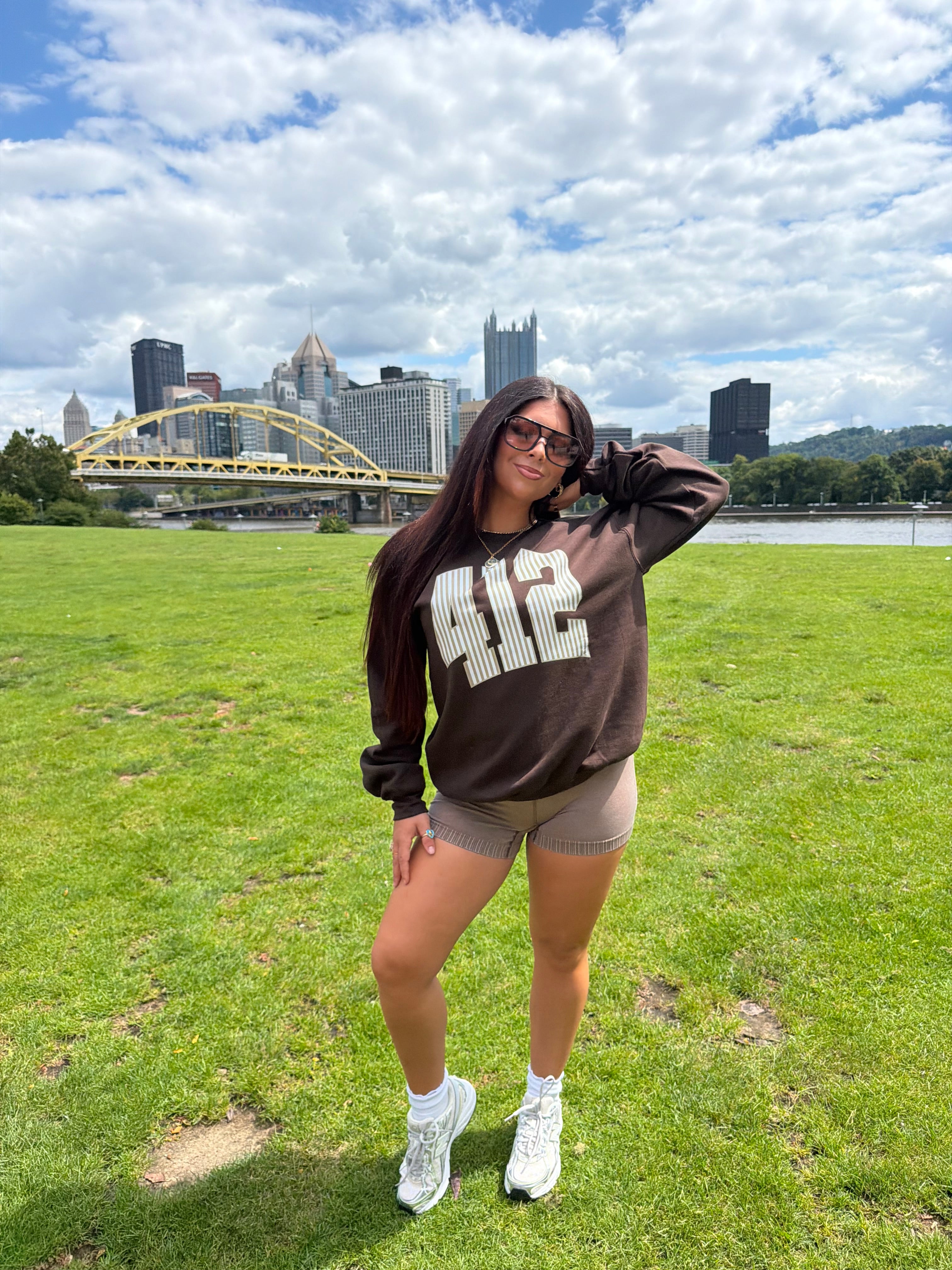 412 Brown Stripe Crewneck