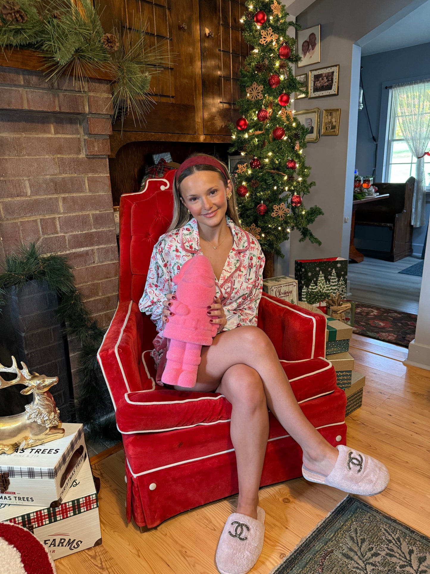 Pink & White Santa Jammies (SOLD TOGETHER)