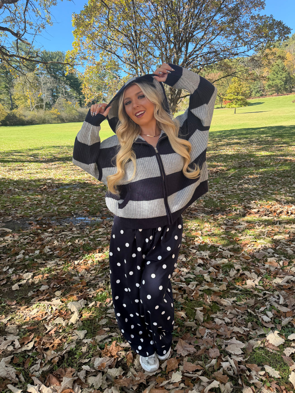 Morrison Stripe Sweater Zip in Navy