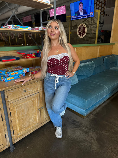 Laced Lover Polka Tube in Burgundy