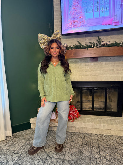 Sugar Girl Sweater Zip in OLIVE