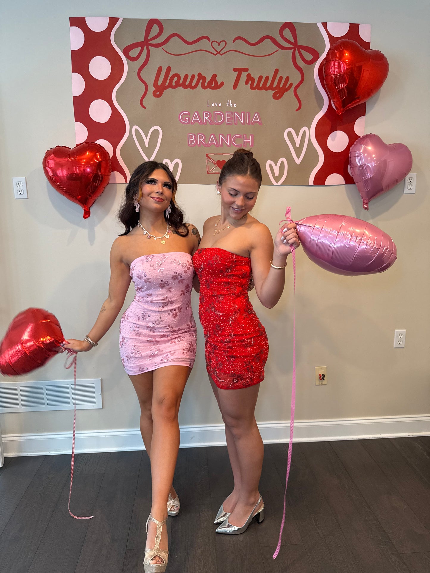 Embellished Cheater Mini Dress in Red