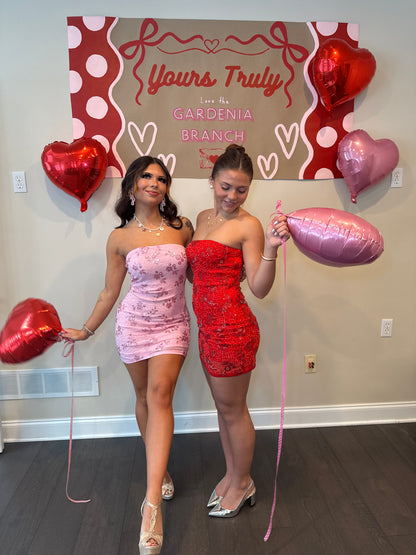 Embellished Cheater Mini Dress in Red