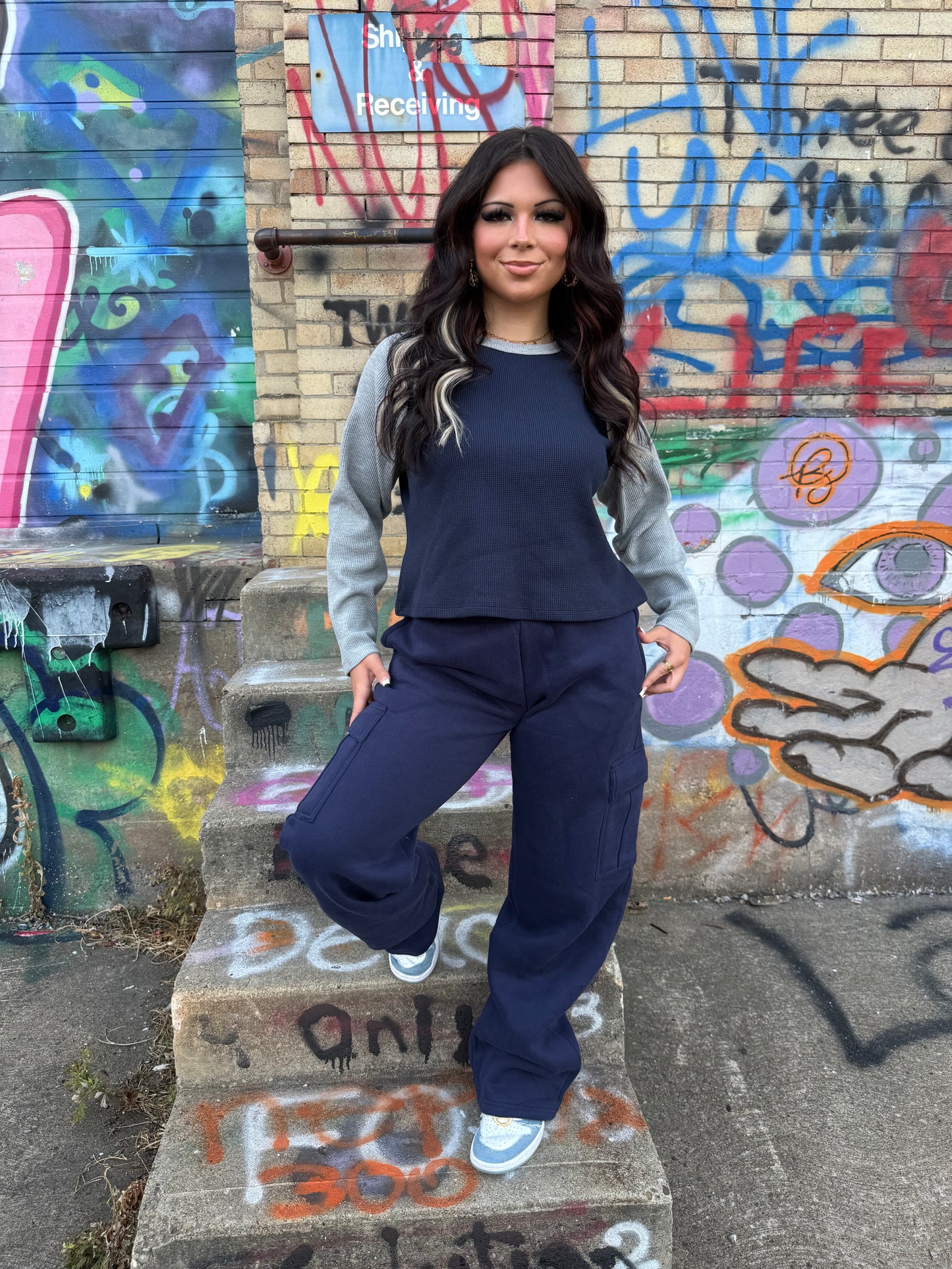 Brandy Waffle L/S in Navy