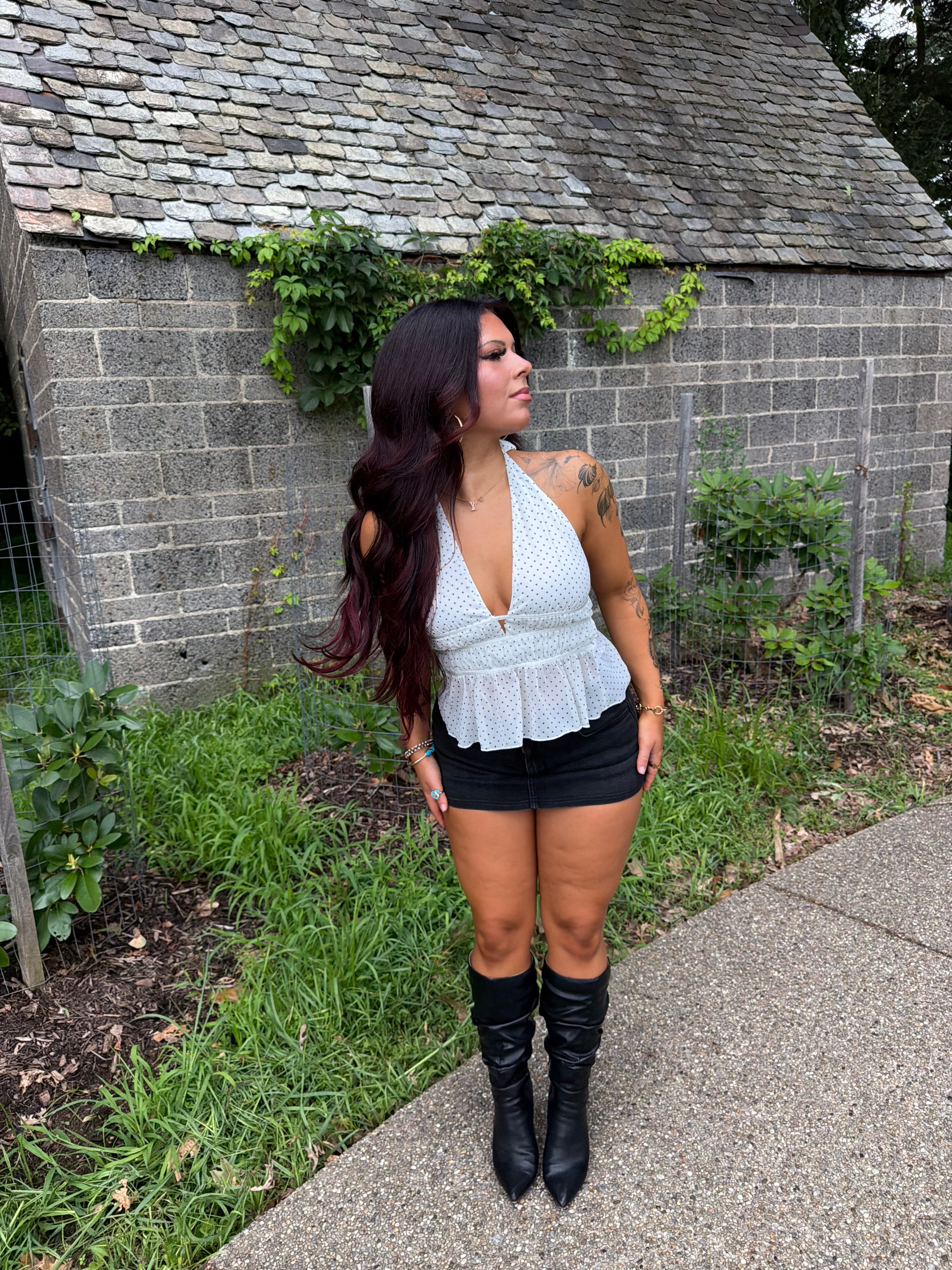 Dotty Love Halter in White