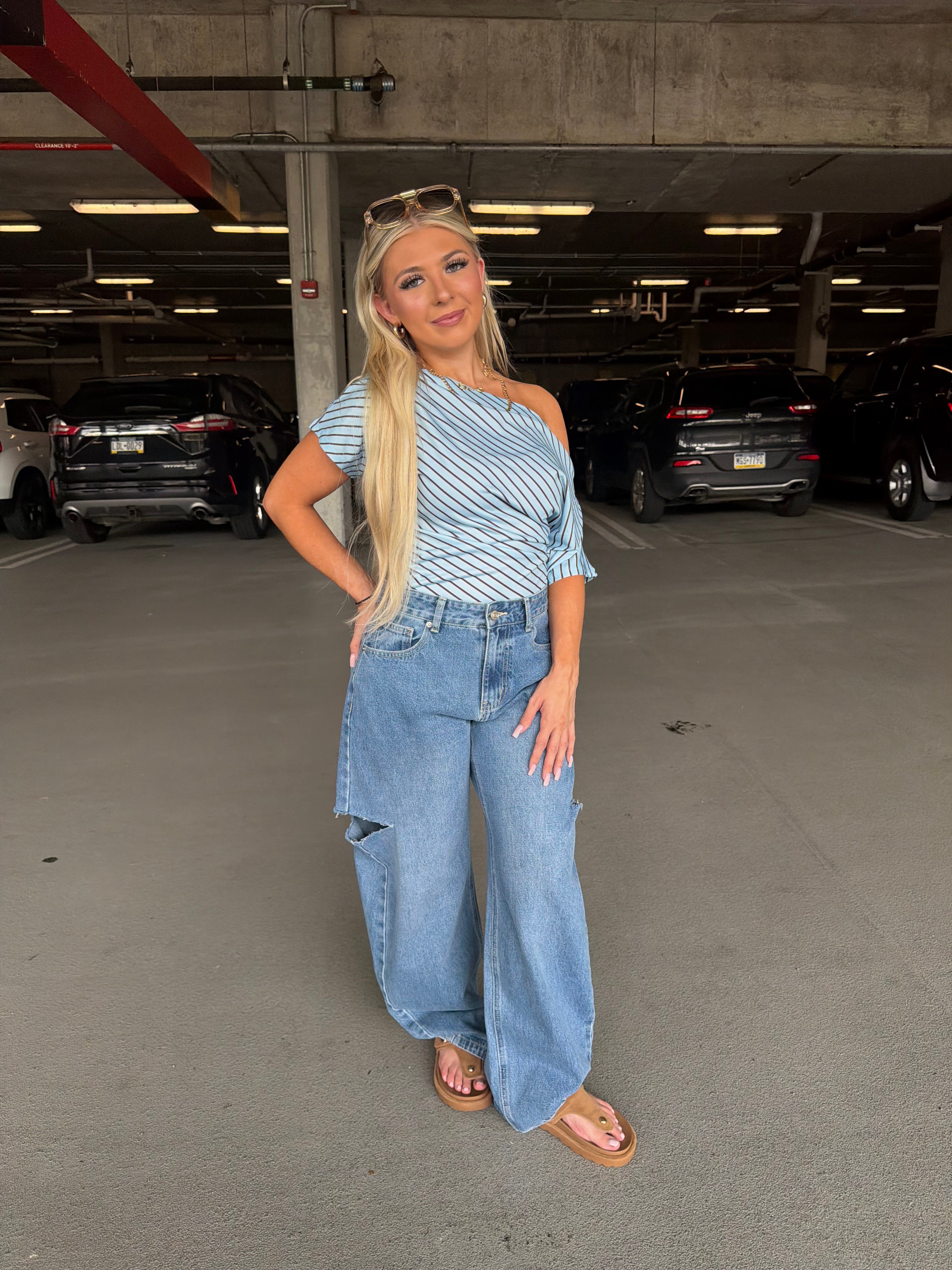 Theo Blue One Shoulder Top