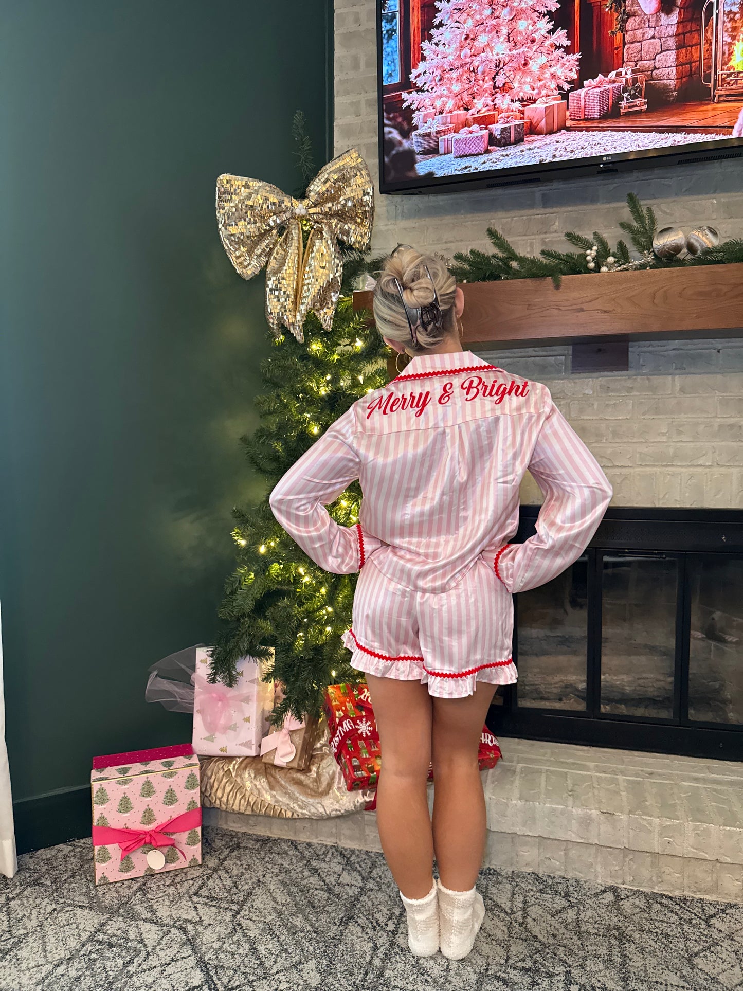 Merry & Bright Pink/Red Jammies (SOLD TOGETHER)