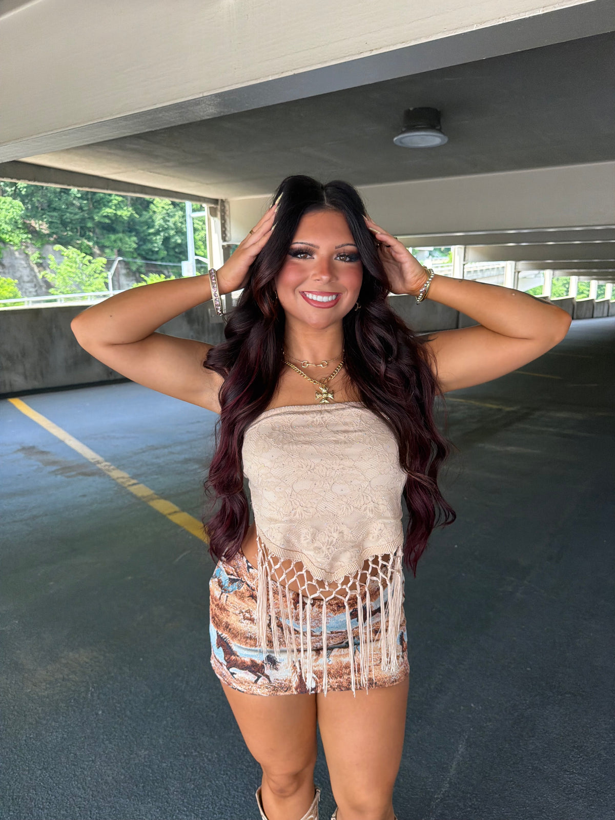 Lead W/ Love Bandana Top in Taupe