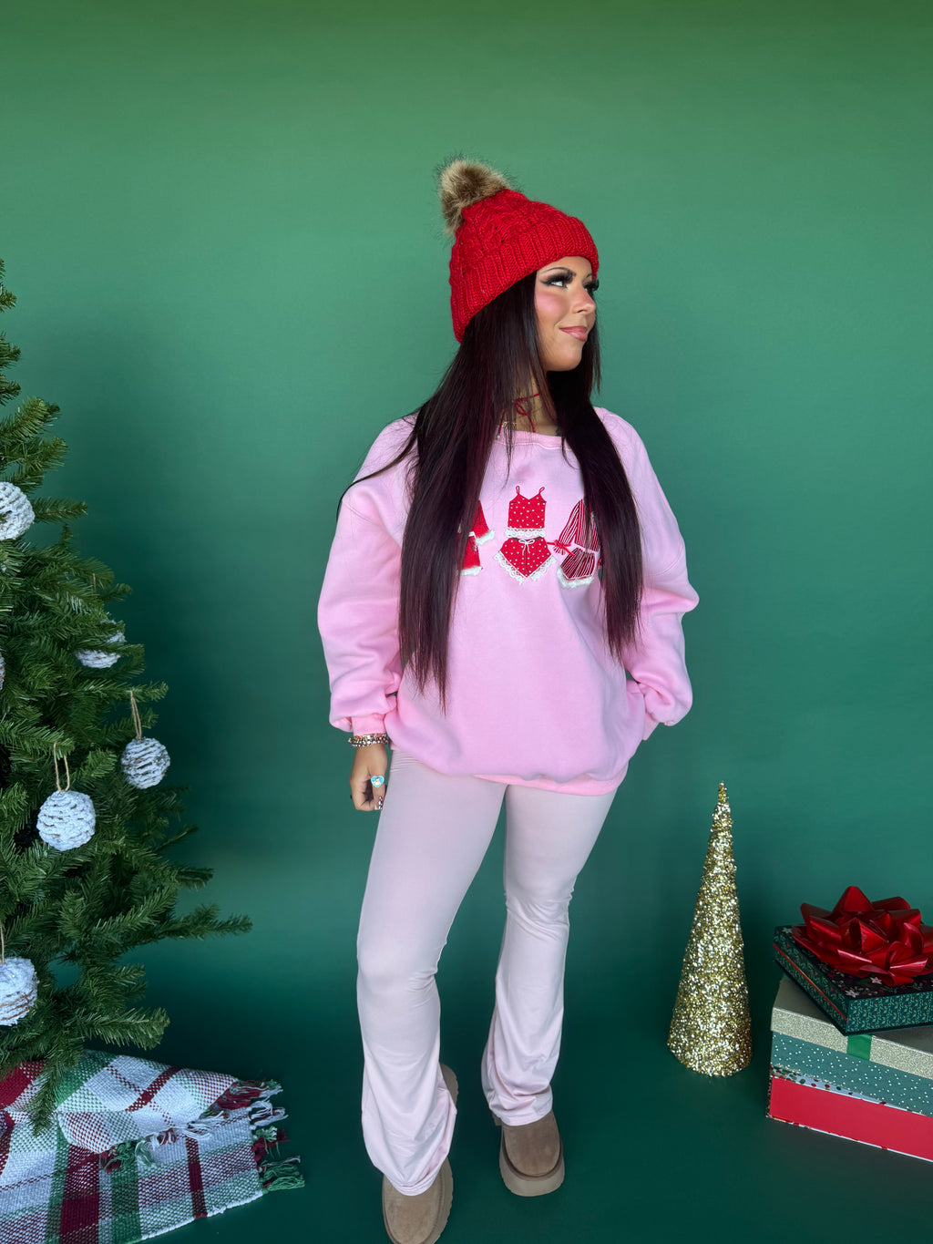 Christmas Outfits Crewneck in Pink FINAL SALE