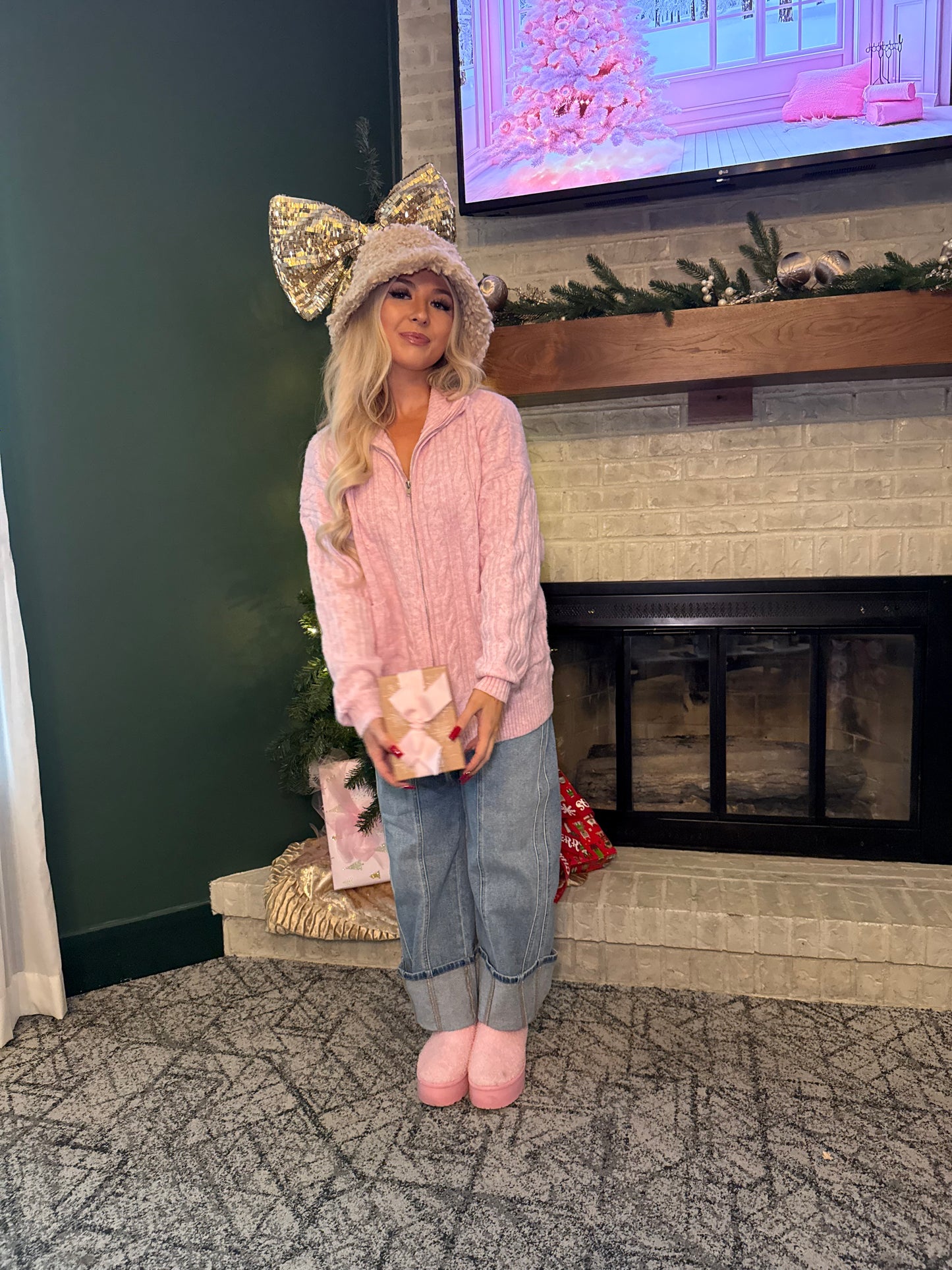 Sugar Girl Sweater Zip in PINK