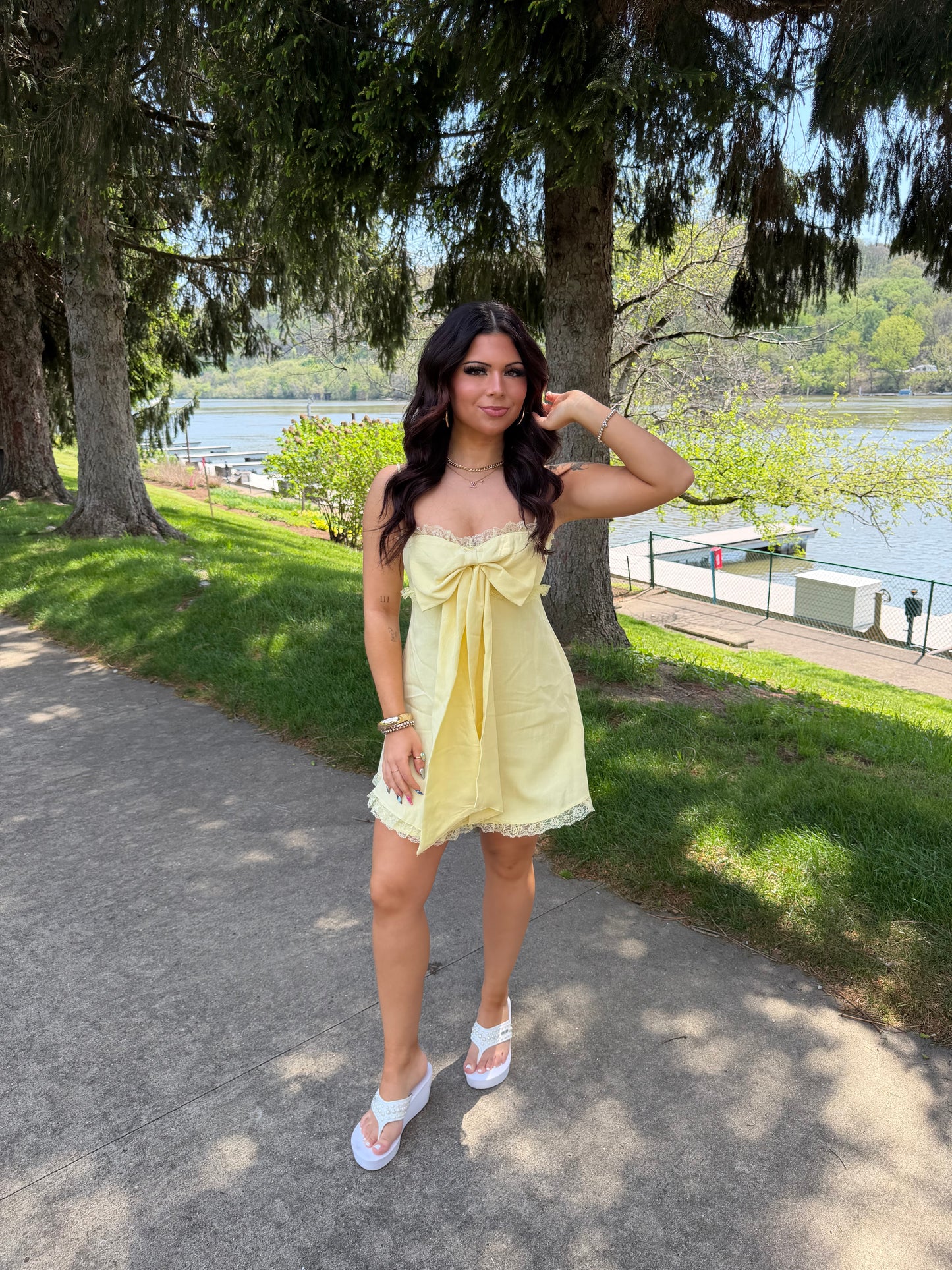 For The Ribbons Mini Dress in Yellow