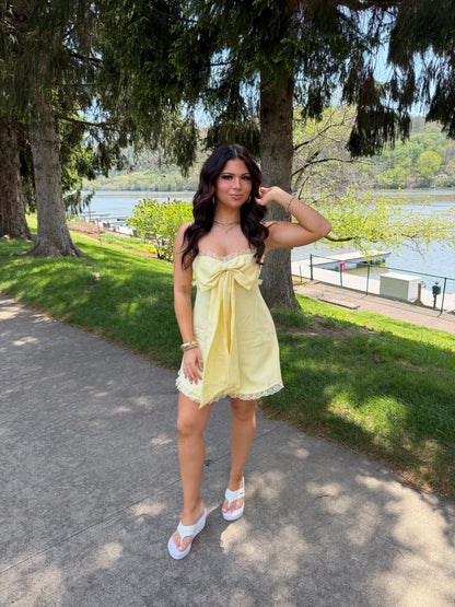 For The Ribbons Mini Dress in Yellow