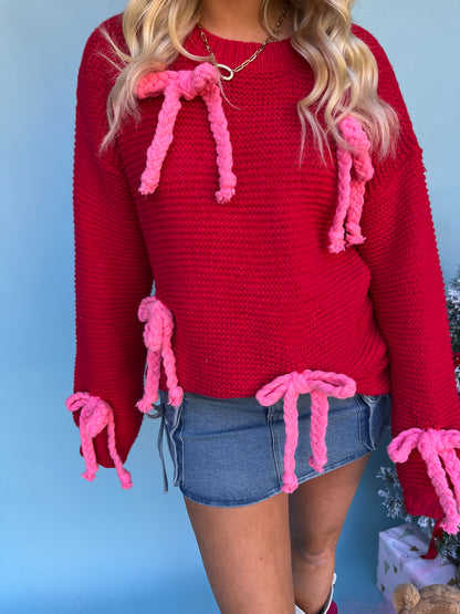 Bigger Smiles Red Bow Sweater