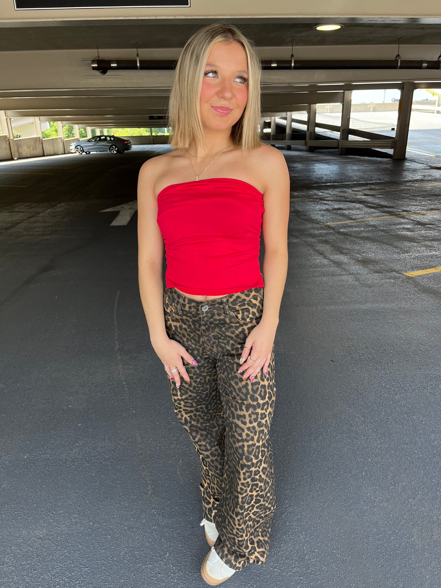 Really Red Ruched Tube Top