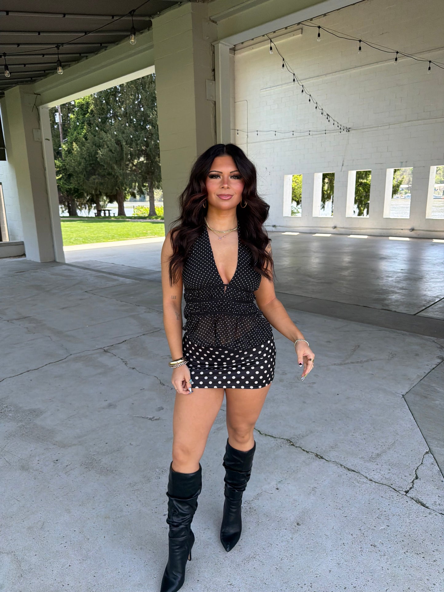 Dotty Love Halter in Black