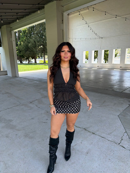 Dotty Love Halter in Black