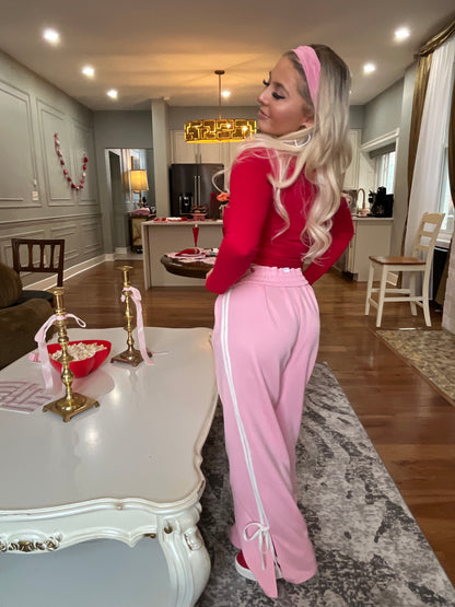 Bow Doll Track Pant in Pink