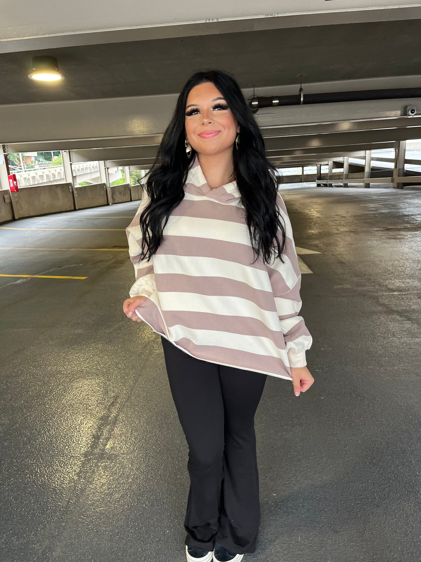 Essential Striped Hoodie in Taupe