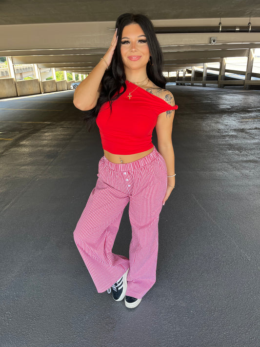 Gingham Pant in Red