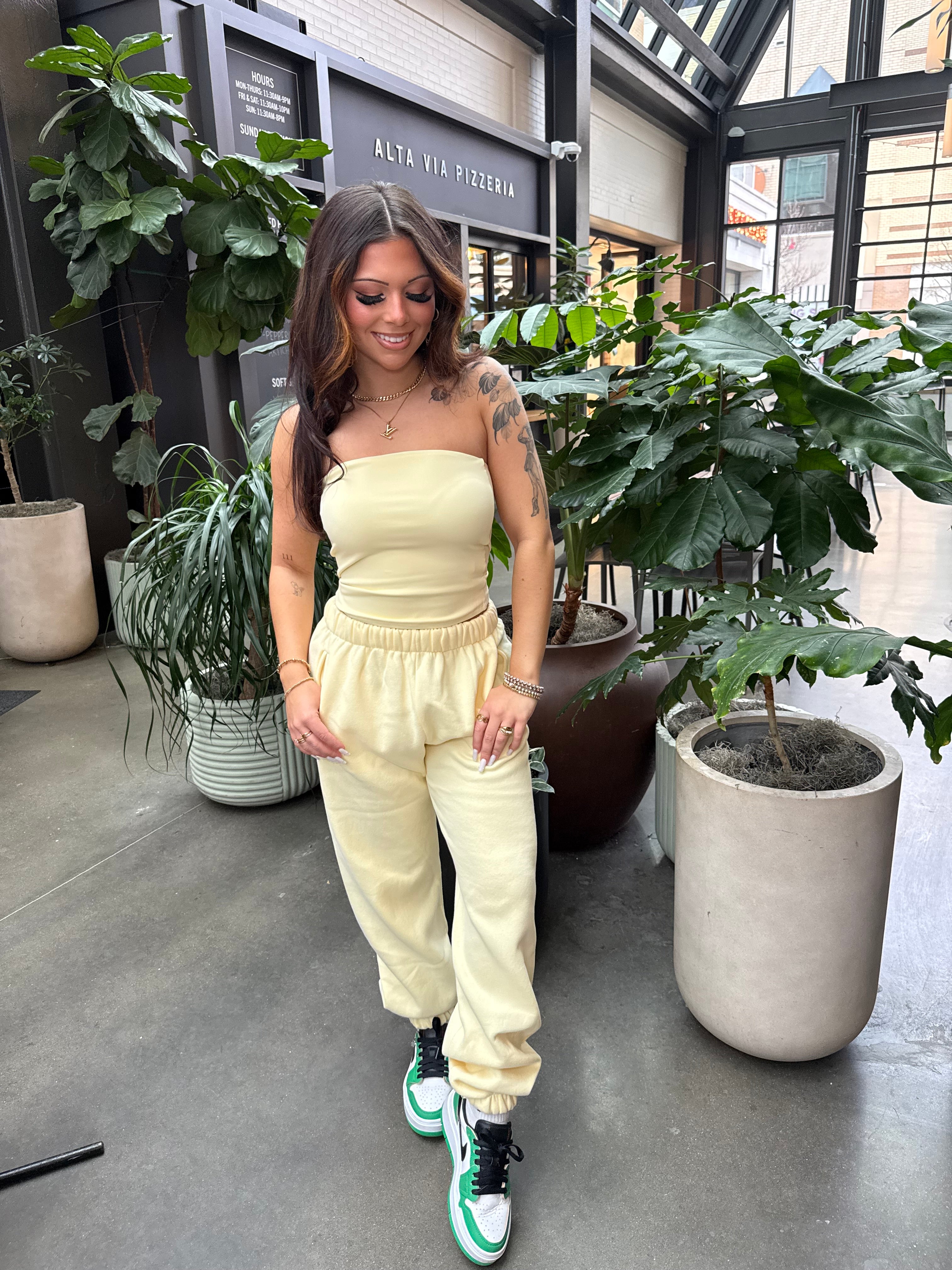 So Fetch Sweatpants in Pale Yellow