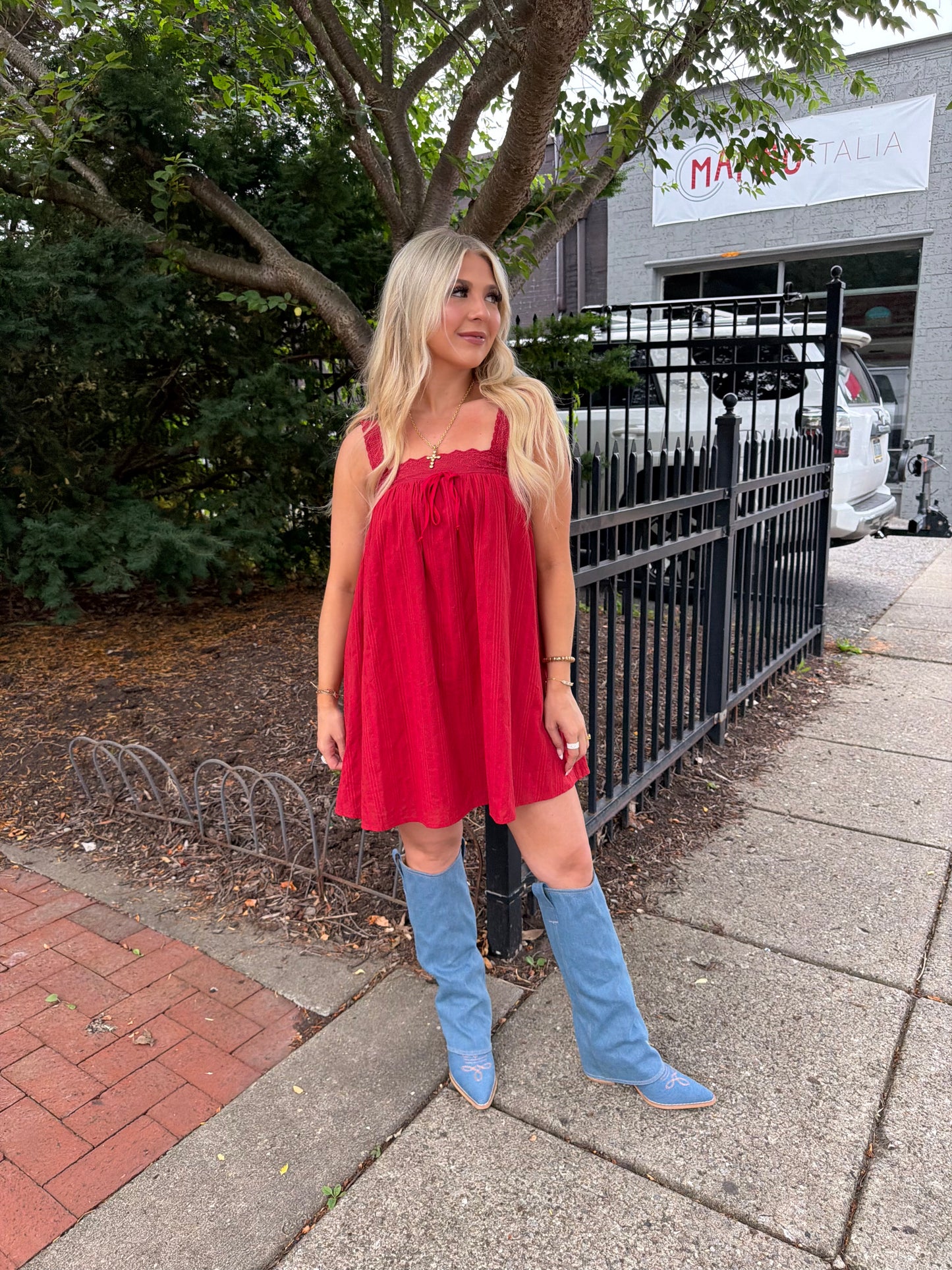 Western Sabrina Mini Dress