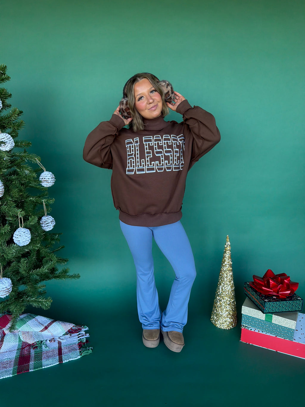 Blessed Girl Mockneck in Brown