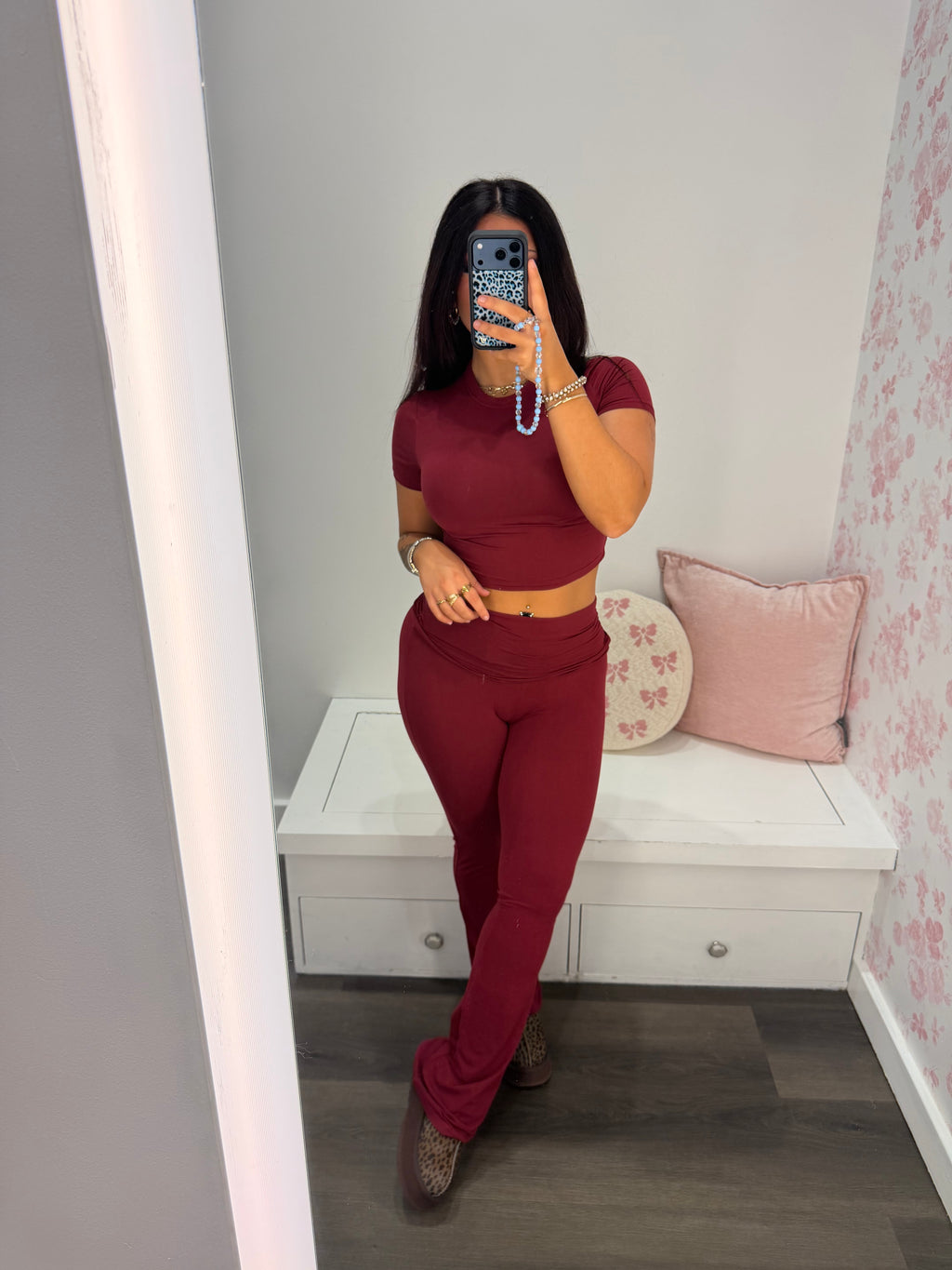 Shopping Addiction Cropped Tee in Deep Red