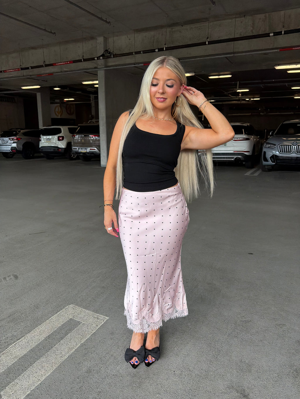Jackie Polka Silk Skirt in Pink