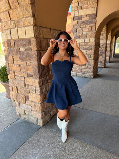 Scalloped Structured Denim Dress