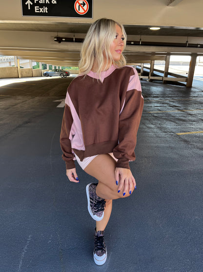 Brown & Pink Babe Pullover