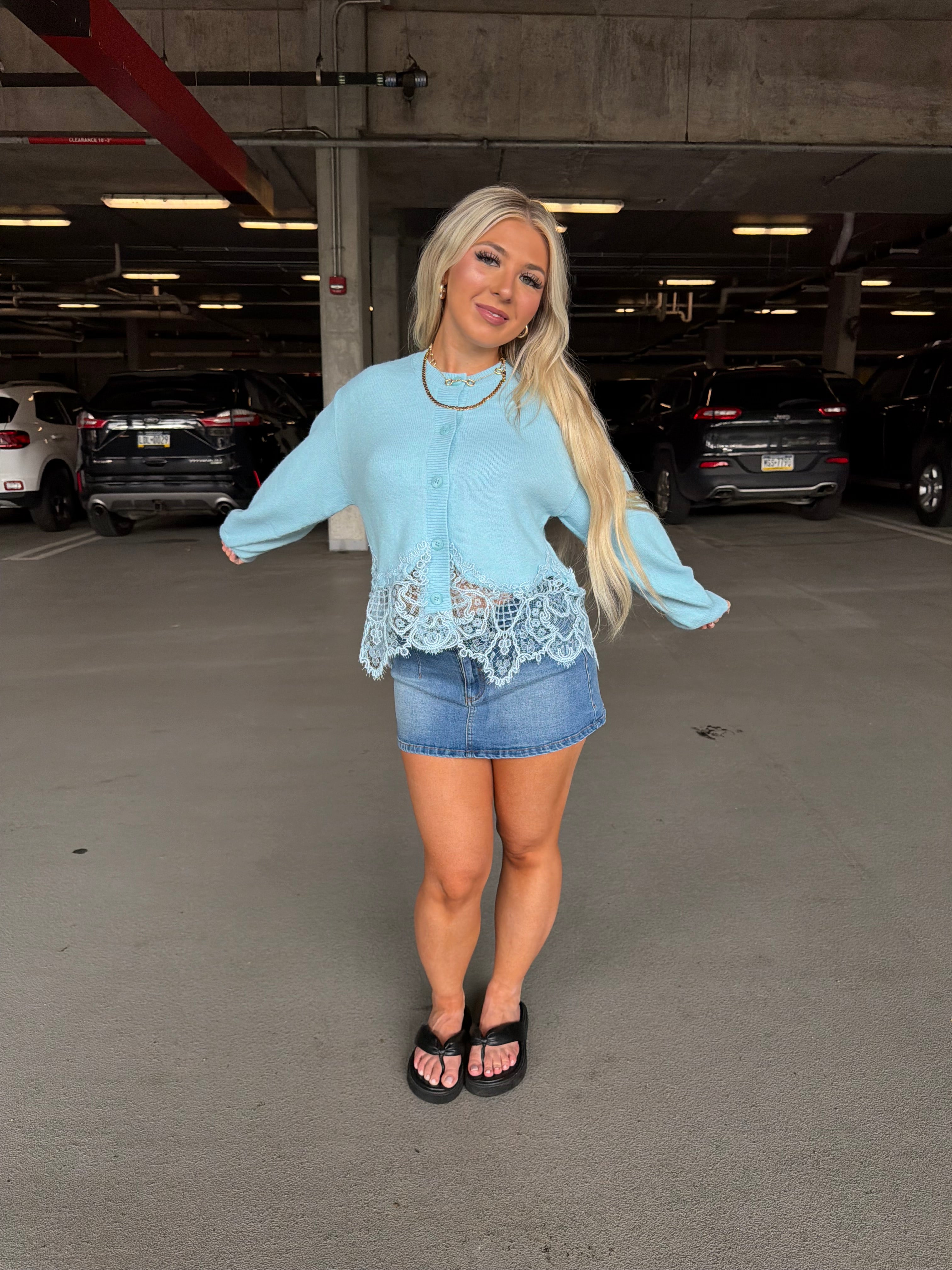 Lace Trim Cardi in Blue