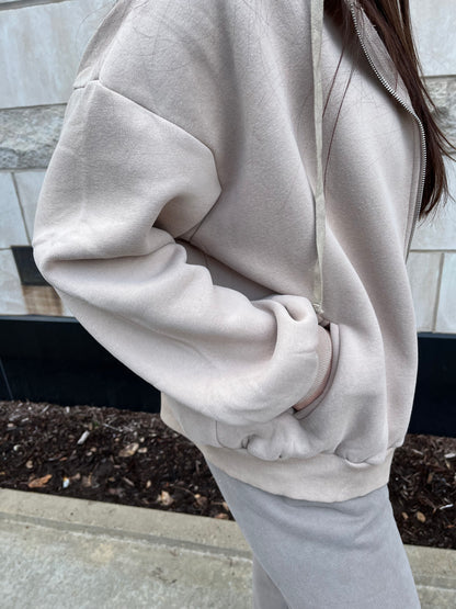 So Fetch Oversized Zip-Up in Taupe