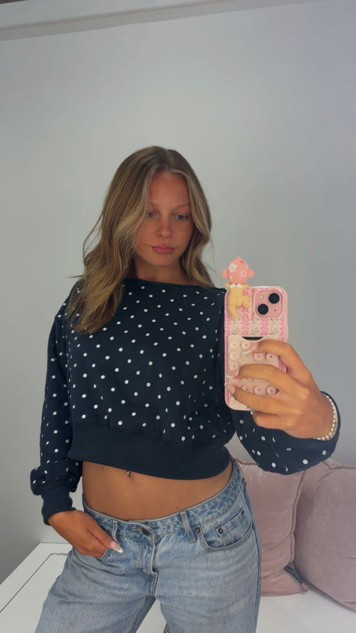 Beauty Boo One Shoulder in Navy Polka