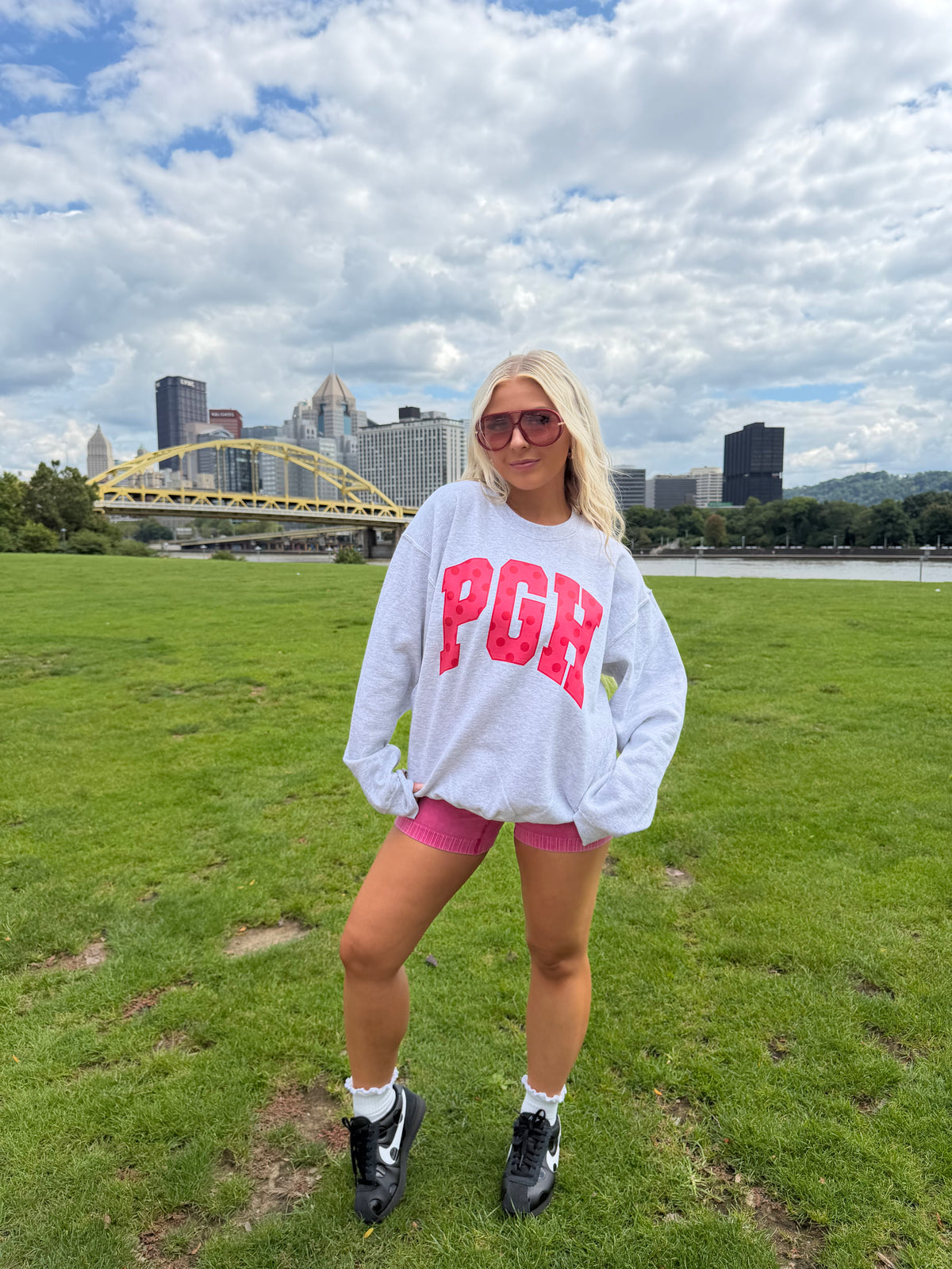 PGH Grey & Pink Polka Crewneck