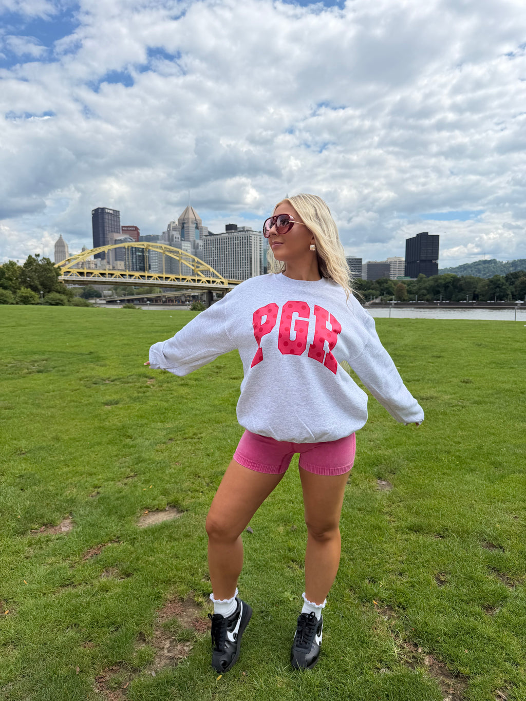 PGH Grey & Pink Polka Crewneck