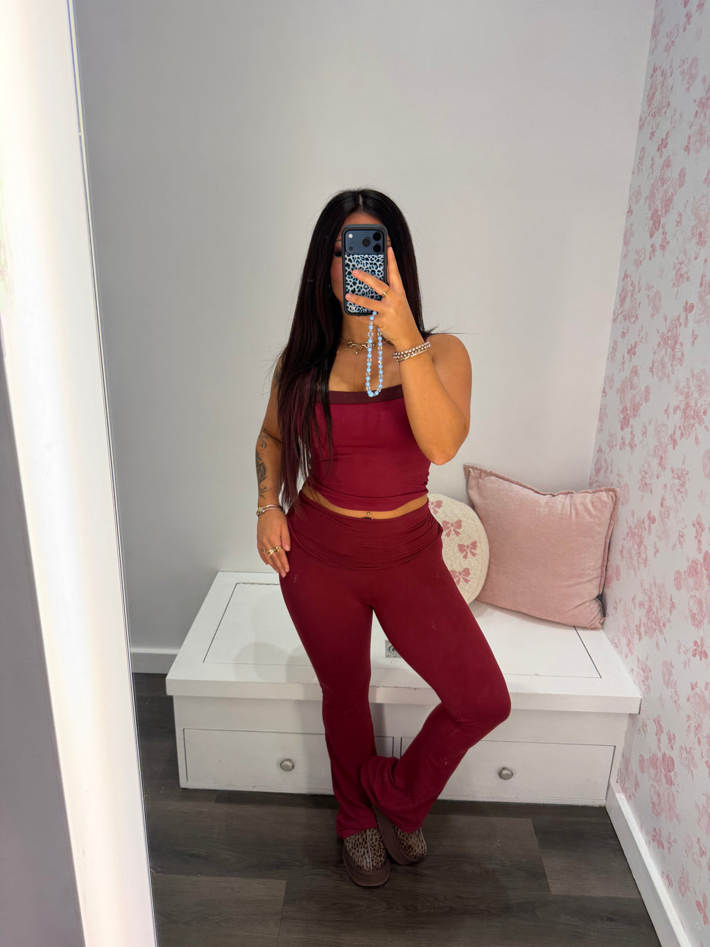 Shopping Addiction Contrast Tank in Deep Red