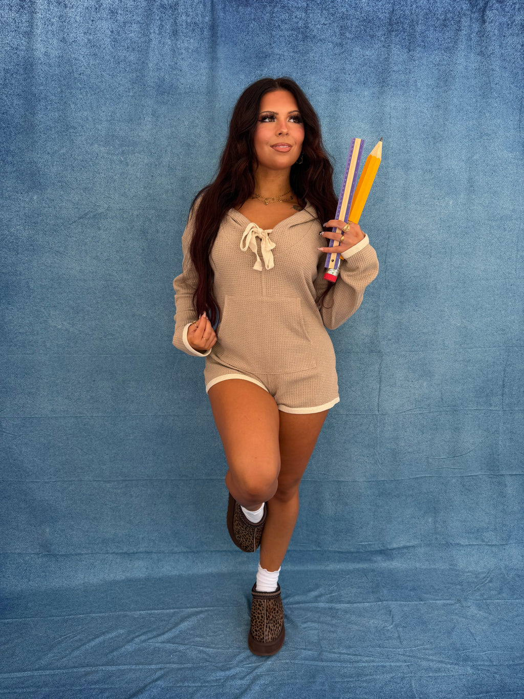 Hot Mess Sweater Romper in Taupe