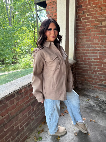 Shopping Addict Shacket in Taupe