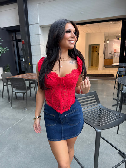 Downtown Luxe Lace Top in Red