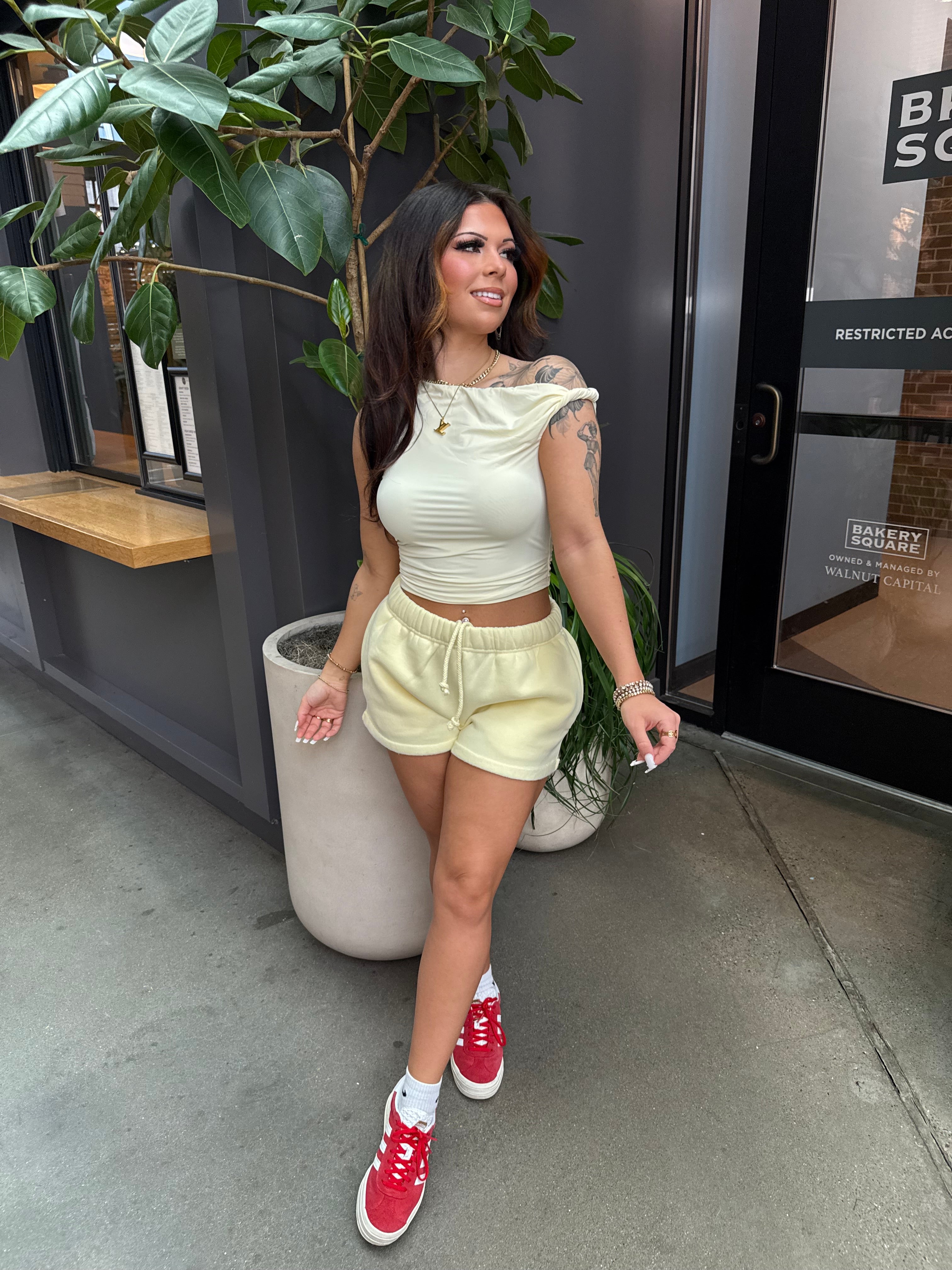 So Fetch Low Rise Shorts in Pale Yellow